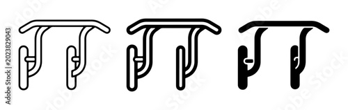 Photos Three stylized vector icons of a coat hook, representing different line weights