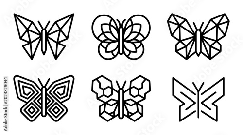 Foto Geometric Butterfly Icons Set, Minimalist Insect Vector Graphics, Abstract Winge