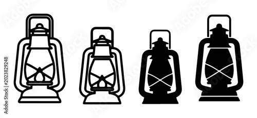 Photos Vintage Lantern Icons, Retro Oil Lamp Vector Set, Classic Kerosene Lamp Graphics