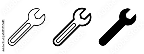 Wrench Icons Set, Adjustable Spanner Tools, Mechanic Hand Tools, Repair and Maintenance Symbols
