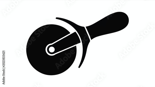 Black silhouette of a pizza cutter on white background
