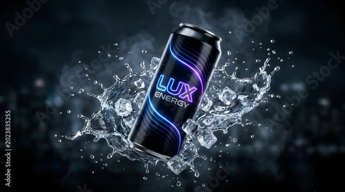 Lux energy drink can with ice