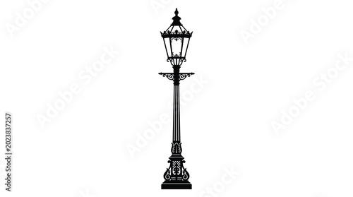 Quadro su tela Vintage street lamp silhouette ornate victorian era lighting fixture illustratio