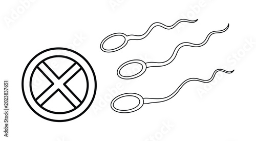 Billede på lærred illustration of blocked sperm cells with prohibition sign indicating contracepti