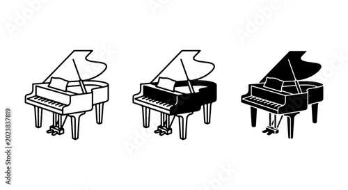 Grand Piano Icons, Musical Instrument Vector Graphics, Black and White Keyboard Art, Classic Music Symbols for Design
