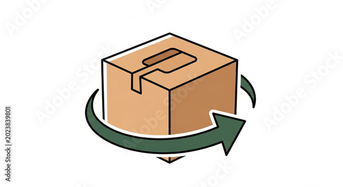 Cardboard delivery box with a circular arrow for return shipping process