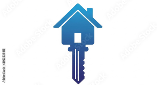 Blue house key icon representing real estate and property ownership concepts