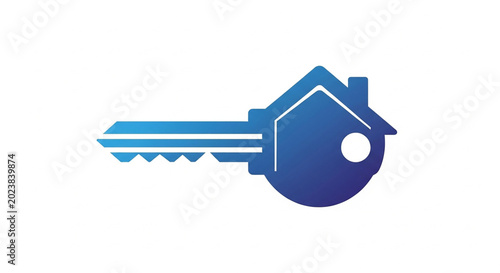 Blue key icon shaped like a house for real estate business