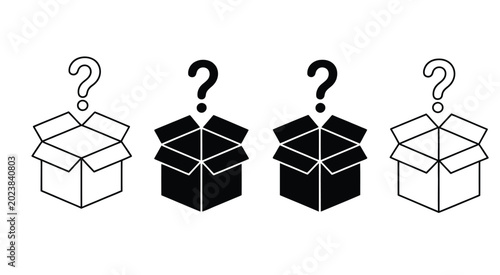 Tableau sur toile series of open gift boxes with question marks representing mystery and curiosity vector illustration collection, surprise concept design, unknown reward box set, minimal mystery symbol artwork