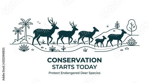 Photos Group of endangered deer species in a natural habitat illustration
