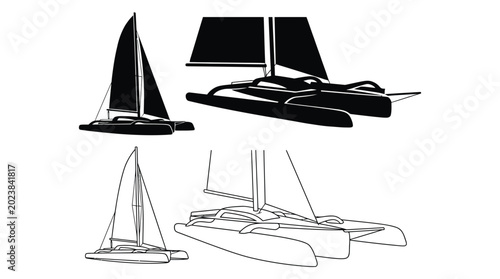 Foto Sailing catamaran silhouette on white background nautical vessel illustration