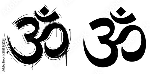Photos Om aum sacred hindu symbol in grunge and solid vector styles