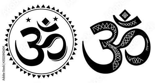 Photos Om aum sacred symbol with circular frame and patterns in artistic style