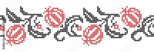 Plakat Traditional Slavic cross-stitch embroidery vector seamless border pattern.