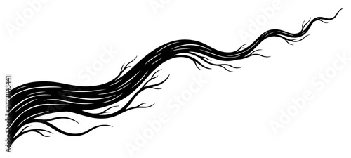 Bild auf Leinwand Wavy roots and organic branches flowing diagonally in hand drawn ink style