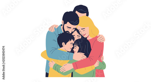 Tableau sur toile Happy Family Hugging Together - Parents and Children, Love, Unity, Connection