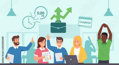 Schilderij op canvas Teamwork success, business growth and end of workday celebration in office