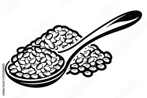 Foto Black and White Lentils on a Flat Spoon Silhouette Vector Illustration