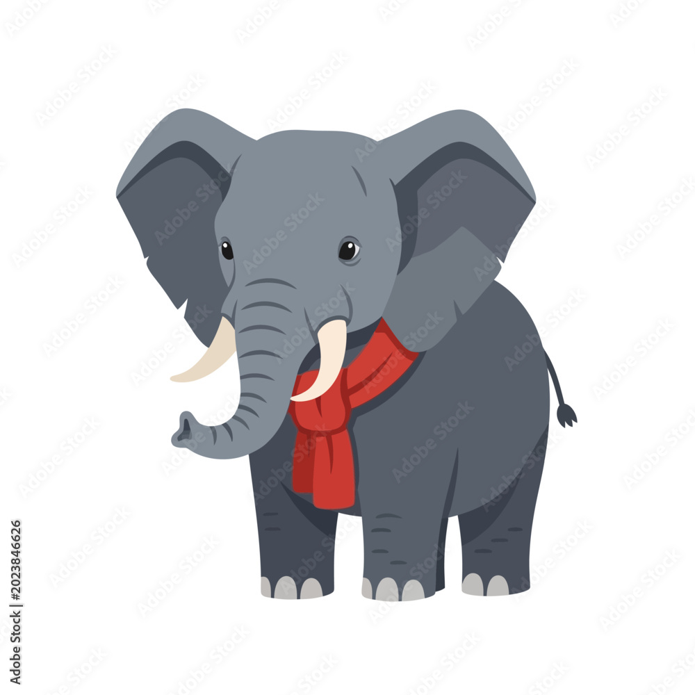Fototapeta premium Cute Cartoon Elephant Wearing a Red Scarf