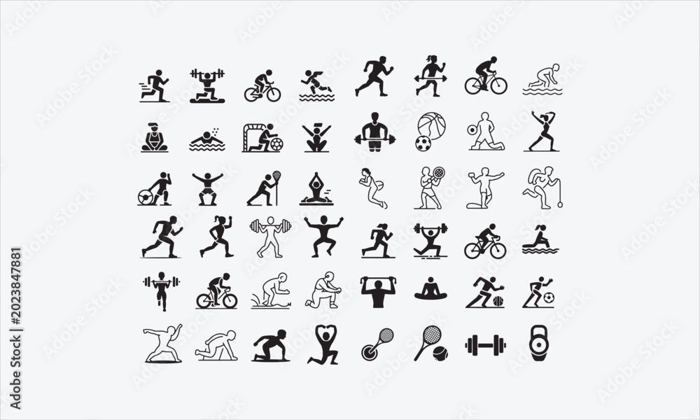 Obraz premium Sport silhouette and line art vector icon set vector illustration