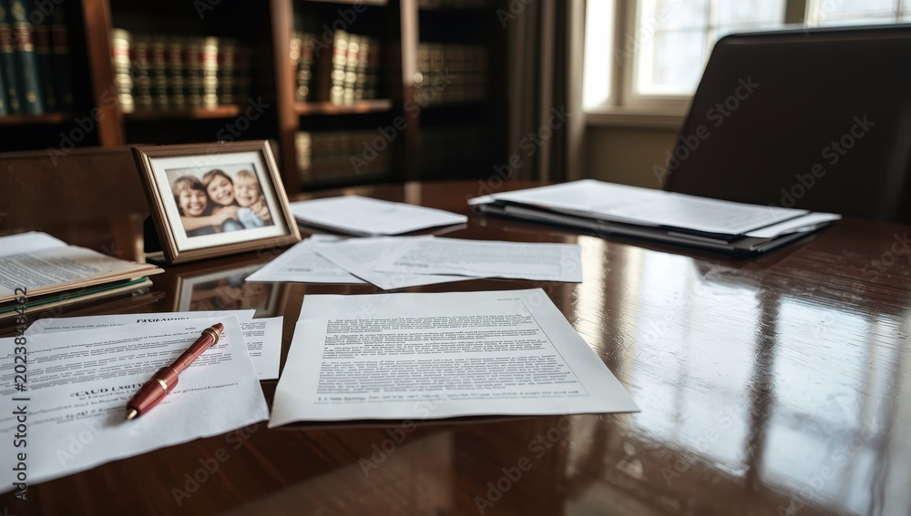 Obraz premium Document for child custody, legal rights, divorce agreement, and family law.