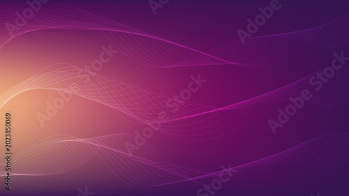 Vibrant purple background with wavy white lines and a warm orange glow emanating from the left side. Moder desktop background 