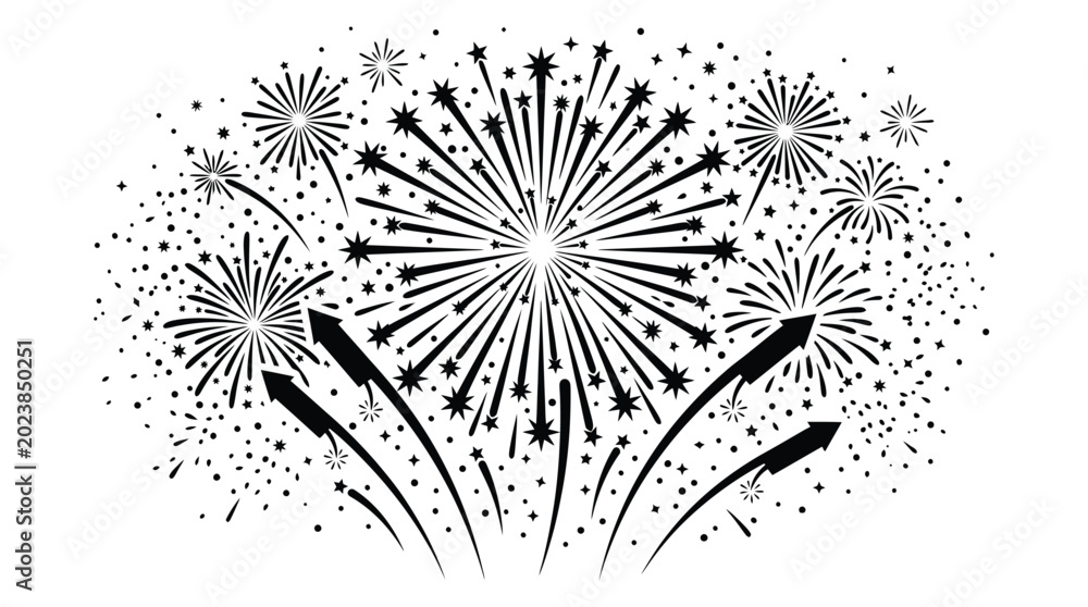 Obraz premium fireworks display black silhouette on white background