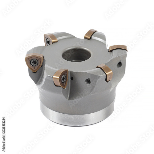 Fotografie Professional studio photography of a solid carbide end mill tool used for high-precision metal cutting and CNC machining