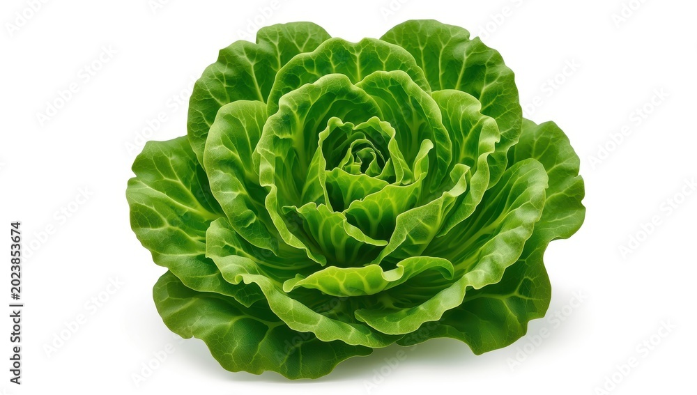 Fototapeta premium Sliced green oak lettuce on a white backdrop.