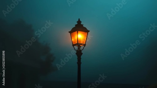 Lit lantern against moody teal sky atmospheric outdoor lighting