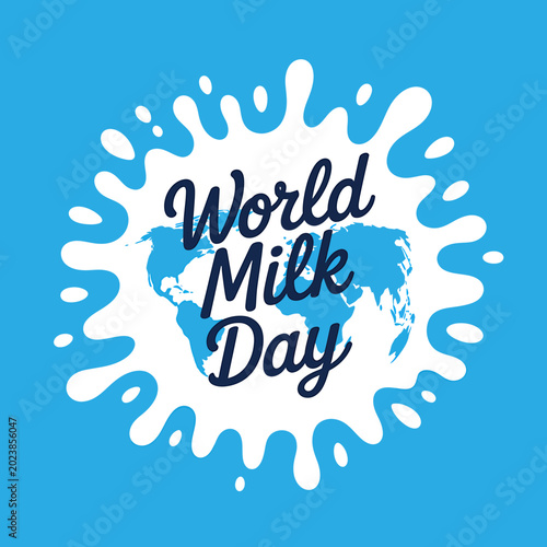 World Milk Day celebration with blue background and milk splatter design