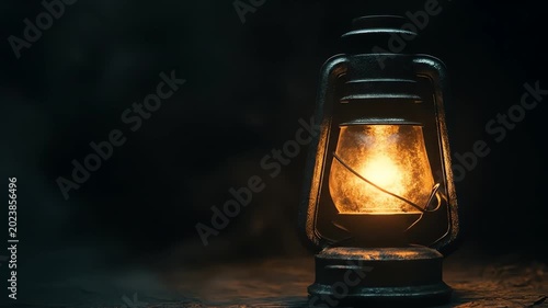 Glowing lantern in darkness illuminated object with warm light and texture