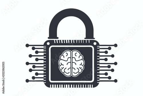 Concept of Secure Thinking Icon with Brain and Padlock for Mental Health and Data Privacy
