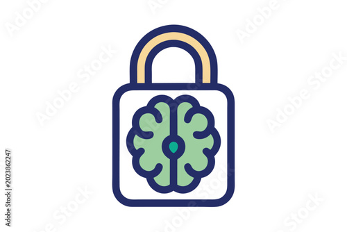 Psychology and Mental Health Security Icon with Brain within a Lock Vector Design