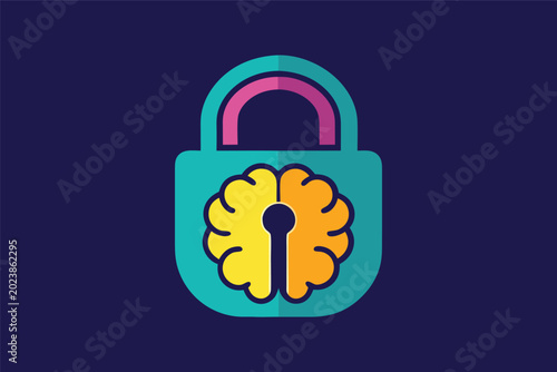 Stylized Secure Brain Icon for Creative Protection and Cognitive Safety Vector Illustration