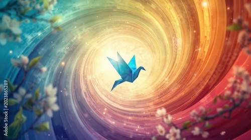 Inspiration for business achievement depicted by a blue origami bird symbolizing creativity, change, and transformation.