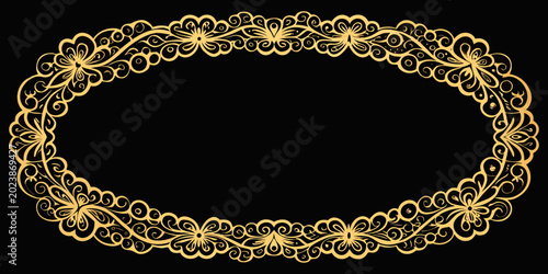 Ornate golden floral oval frame, vector
