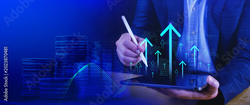 Growth concept. business arrow target direction concept to success, Finance growth vision stretching rising up, Return on investment ROI, chart increase profit. not ai