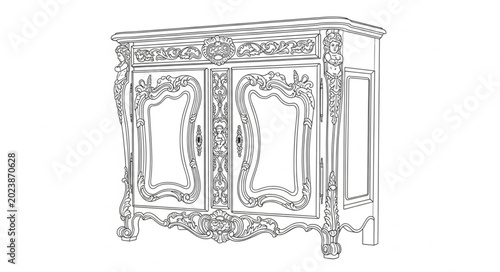 Foto Antique ornate cabinet with detailed carvings and decorative elements