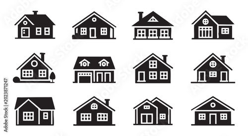 Tableau sur toile House vector icons set simple style property architecture residence design graphics filled