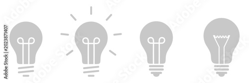 Foto Four light grey flat light bulb with different filament details isolated on tran