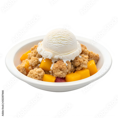 Delicious apple crumble dessert with whipped cream