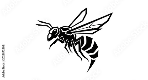 Fotografía Black and white illustration of a wasp flying.