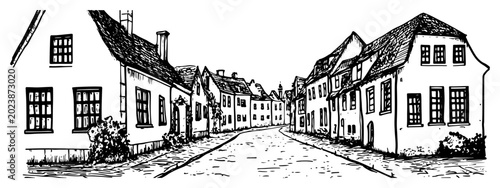 Schilderij op canvas Old European town street sketch