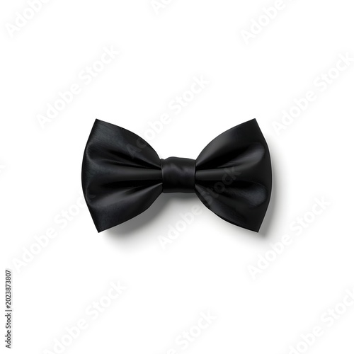 Elegant Black Silk Bow Tie Isolated on White Background