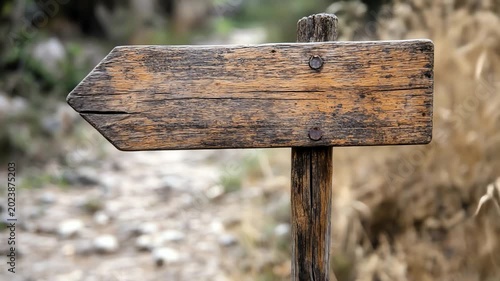 Wooden directional signpost indicating left on a rustic post