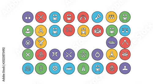 Quadro su tela Transportation Icons Set: Train, Bus, Metro, Subway, Plane, Car, Bicycle, Scoote
