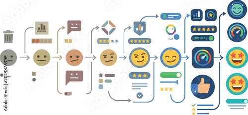 Fotografie Customer satisfaction analytics workflow vector illustration featuring feedback
