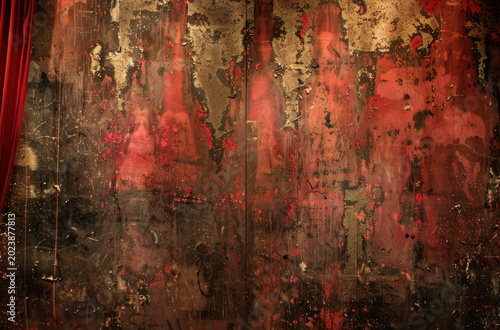 Photo of Dark red peeling wall of old abandoned industrial building. Background texture for backdrops or mapping