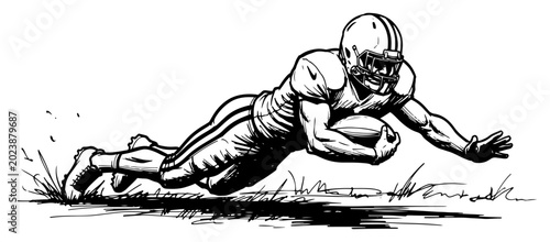 Photos American football player diving to catch the ball during a game in a dynamic ske